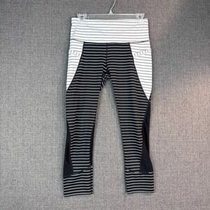 Athleta Striped Capri Leggings Athleisure Activewear Black White Size S‎